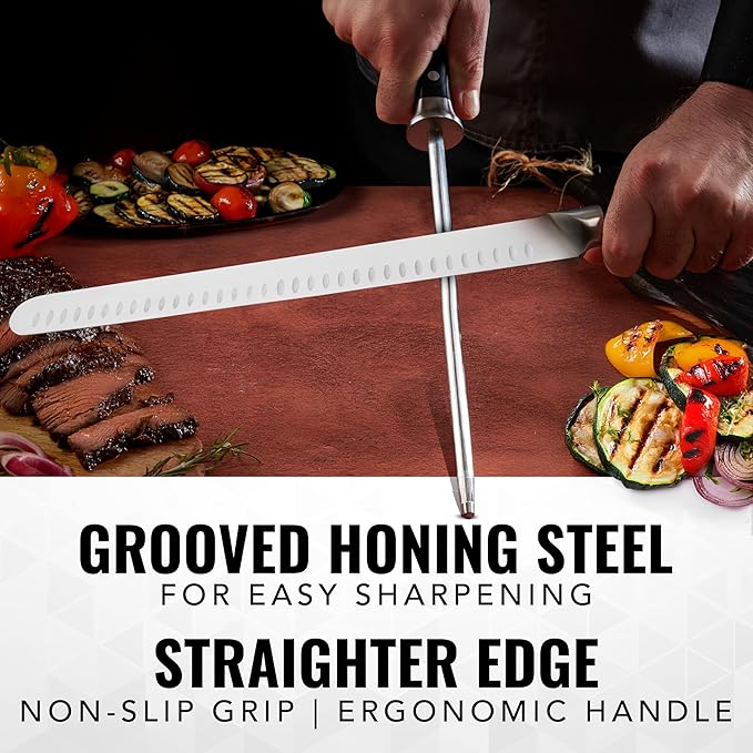 Cutluxe BBQ Knife Carving Set – 12" Brisket Knife & 10" Honing Rod, Butcher Knife Set for Meat
