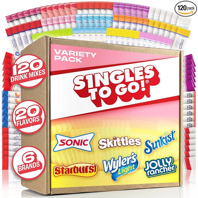 Singles To Go! 120ct Bulk Variety Pack - 20 Different Flavors from Skittles, Sonic, Sunkist