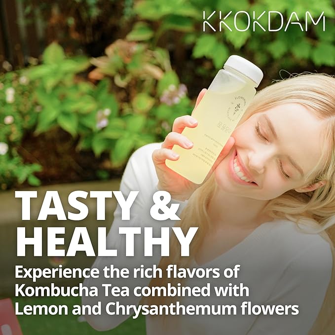 KKOKDAM Kombucha Tea - Lemon & Chrysanthemum Korean Tea - Kombucha Drinks Probiotic Support, Low