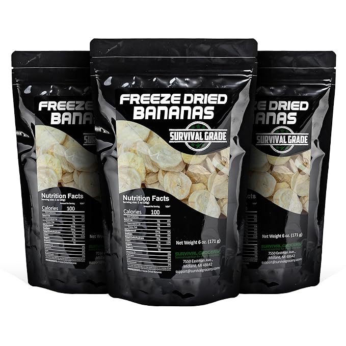 Survival Grocery® Freeze Dried Bananas - Gluten-Free, Unsweetened Banana Chips - Vitamin C & Fiber