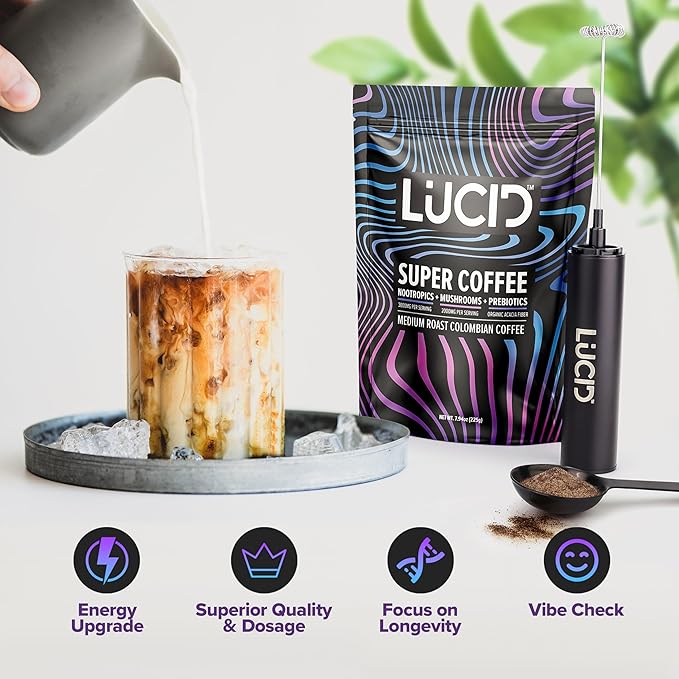 Lucid Superfood Organic Mushroom Coffee with Nootropics - Lion's Mane, Tremella, Cordyceps & Turkey