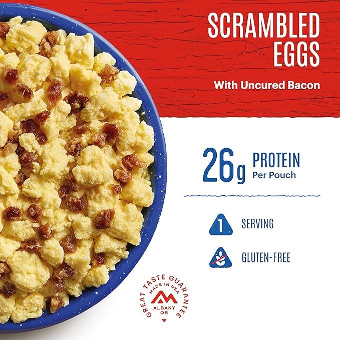 Mountain House Scrambled Eggs with Uncured Bacon Pro-Pak | Freeze Dried Backpacking & Camping Food