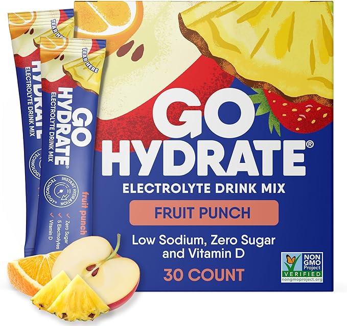 GoHydrate Instant Hydration Powder Packets - Low Sodium Electrolytes Drink Mix - Natural Hydration
