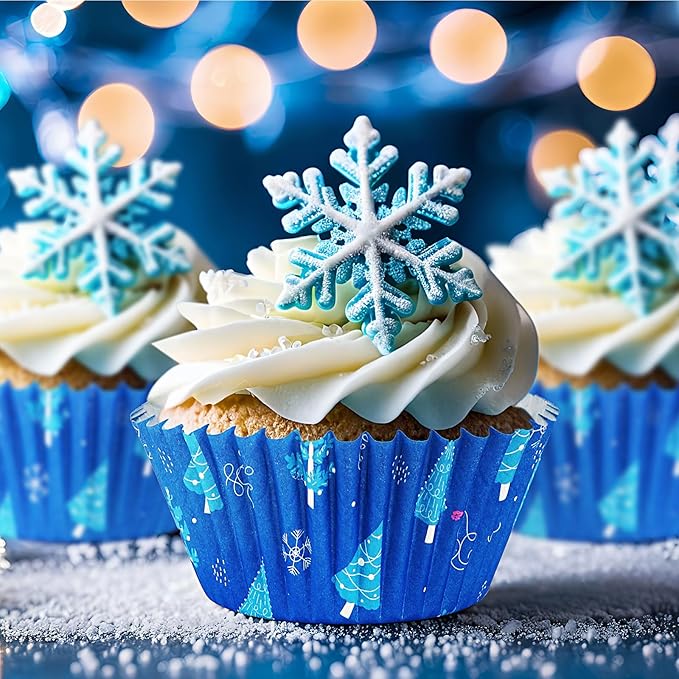 SANNIX 450pcs Winter Christmas Cupcake Liners Santa Snowflakes Cupcake Wrappers Baking Cups Paper