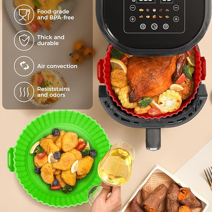 Buauty 3 Pack Air Fryer Silicone Liners 8inch Air Fryer Silicone Pot Reusable Food Grade Silicone