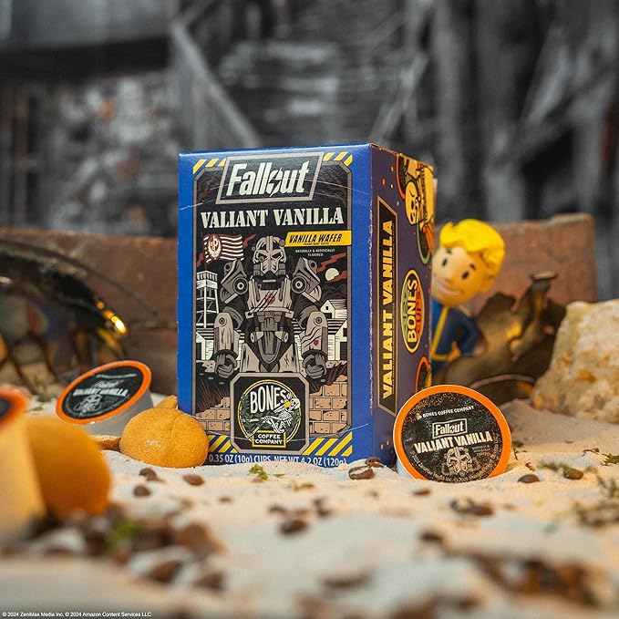 Bones Coffee Company Fallout Valiant Vanilla, Vanilla Wafer Flavored Coffee Pods, Low Acid Medium