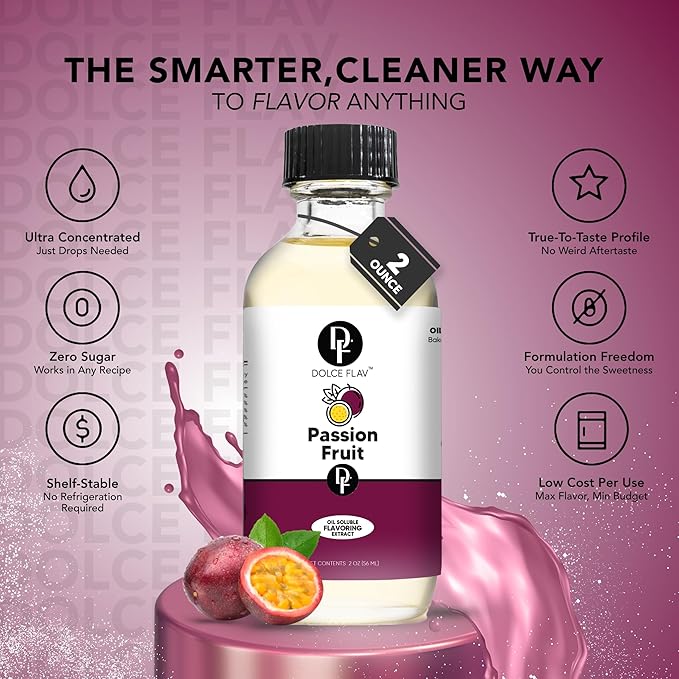 Dolce Foglia Passion Fruit Extract - 2 Ounce Oil-Soluble Multipurpose Flavoring Ideal for Candy
