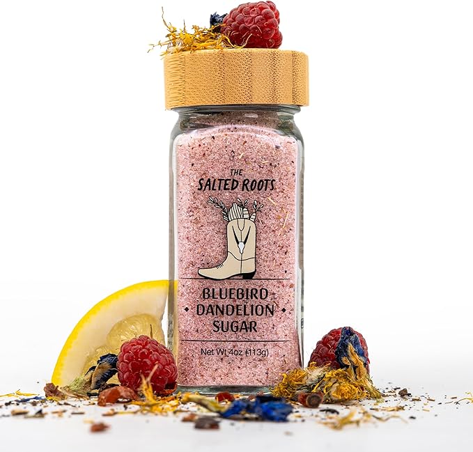 The Salted Roots Bluebird Dandelion Sugar - Floral, Sweet & Citrusy with Blue Tea, Rosehips &