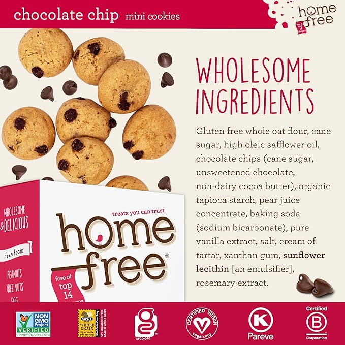 Homefree Treats You Can Trust Gluten Free Mini Cookies, Chocolate Chip, 5-Ounce (Pack of 6)