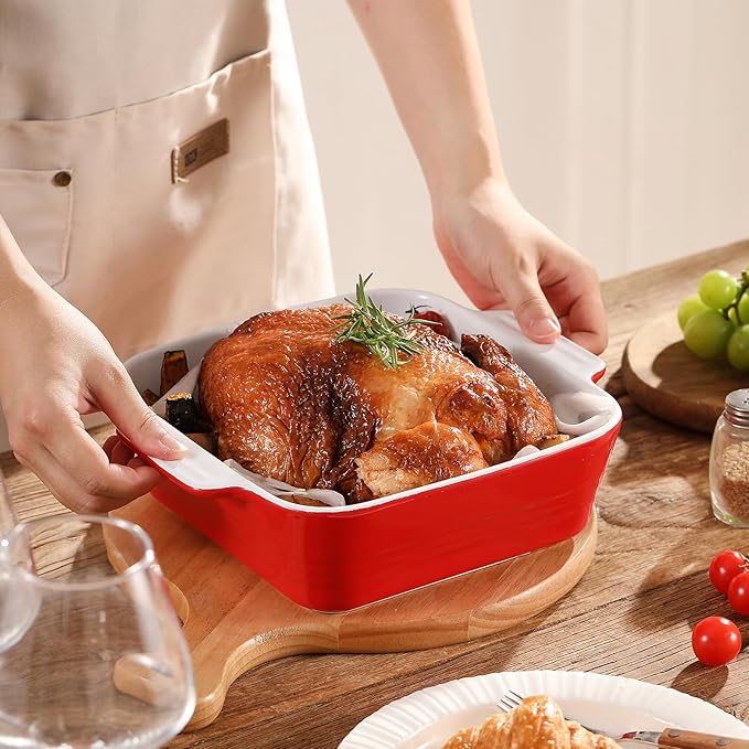 DOWAN 8x8 Baking dish, Square Baking Pan, Ceramic Casserole Dishes for Oven, Cake Pan with Handle