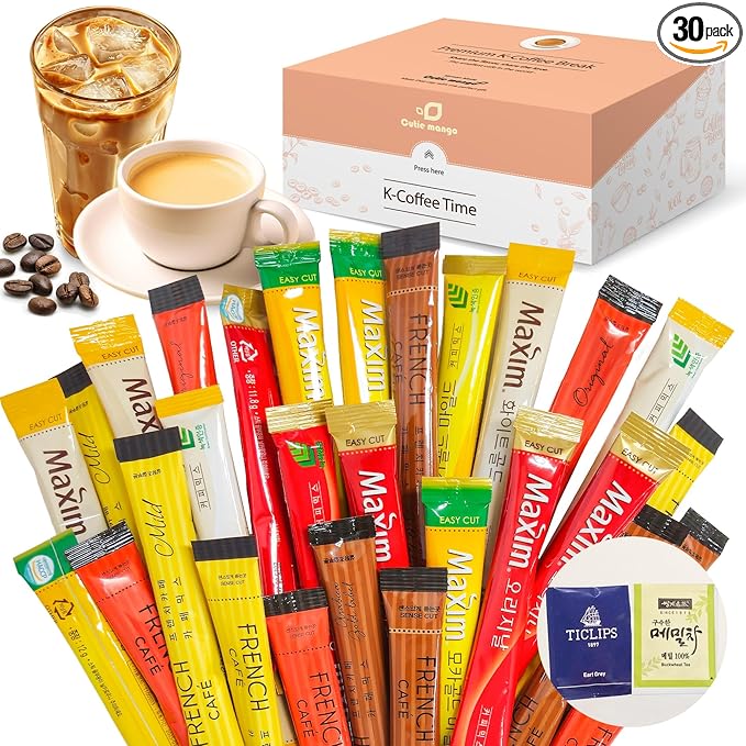 CUTIE MANGO Maxim French Premium Korean Instant Coffee Mix Sampler 6 Flavors Assortment Café Style