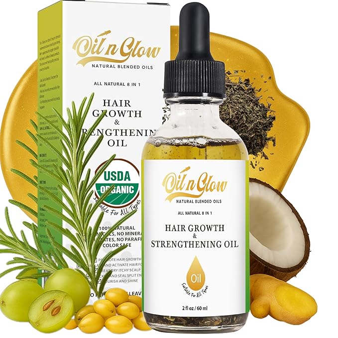 USDA Certified Organic 9 in 1 Natural Hair Growth Serum & Strengthening Oil with Rosemary, Castor