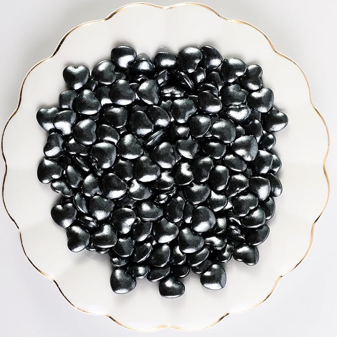 Kasvan Black Heart Shapes Sprinkles - Edible Candy Pearls 130g/4.58 Oz, Mix Size, Baking Cake
