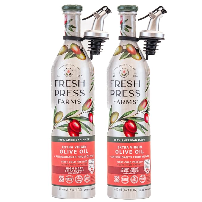 Fresh Press Farms Cold Pressed High Heat Extra Virgin Olive Oil for Pan Frying and Grilling, 16.4