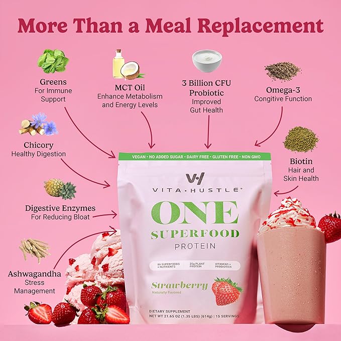 VitaHustle ONE Meal Replacement Shake - Plant Based Protein Powder by Kevin Hart - Vegan, Meal