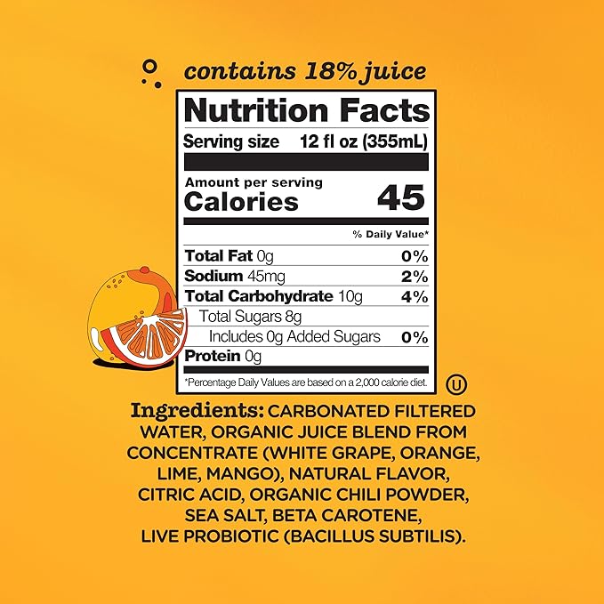 Culture Pop Soda, Orange Mango & Lime, Probiotic Low Sugar Soda, Sparkling Juice Alternative