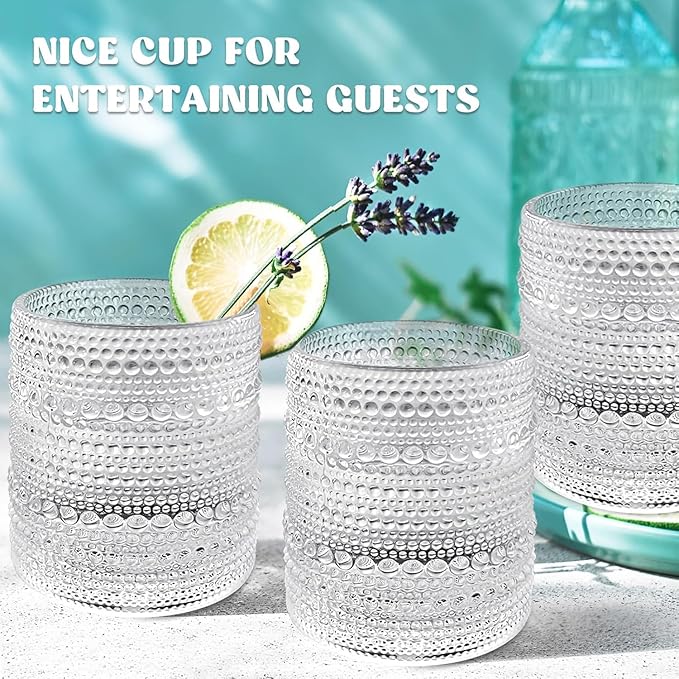 Set of 4 Vintage 12 oz Crystal Glasses, Old Fashioned Glass Cups for Water, Juice, Coffee, and Beer