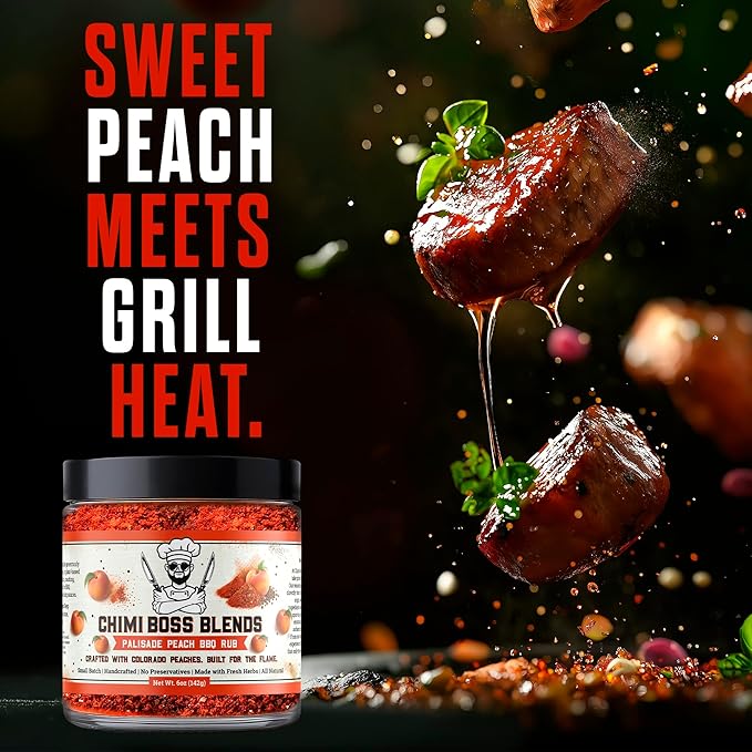 Chimi Boss Blends Palisade Peach BBQ Seasoning, 6oz ??Sweet & Smoky Peach Dry Rub for Grilling