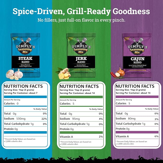Dimply's Cajun, Jerk,Steak Seasoning Mix,Marinade and Dry Rub Perfect for Steak,Chicken,Vegetables