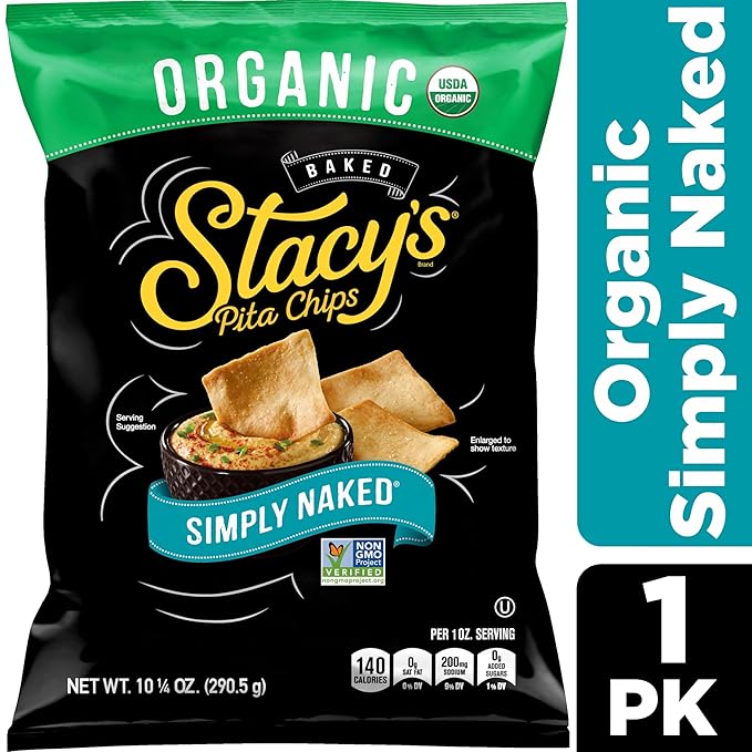 Stacy's Pita Chips, Organic Simply Naked Baked Chips, 10.25 Oz Snack Bag