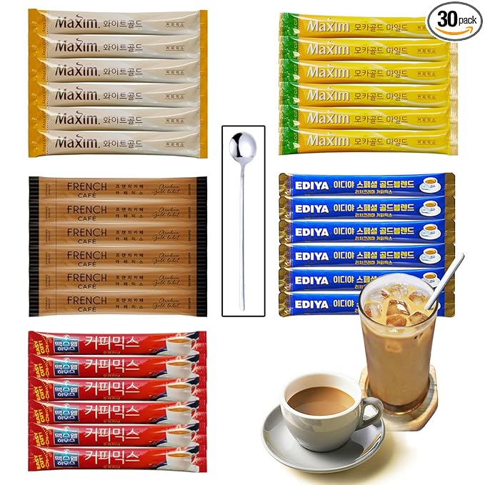 Korean 3 in 1 Instant Coffee Mix Variety Sample Packets.Camping or Traveling Essentials. (1