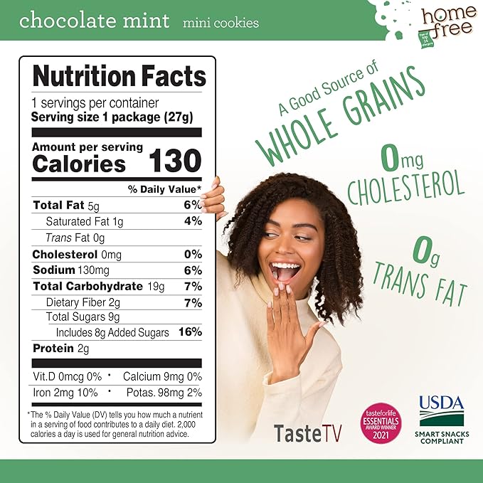Homefree Treats You Can Trust Gluten Free Mini Cookies, Single Serve, Chocolate Mint, 0.95 Ounce