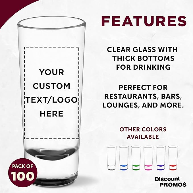 Custom Cordial Shooter Shot Glasses 2 oz. Set of 100, Personalized Bulk Pack - Great for Birthdays