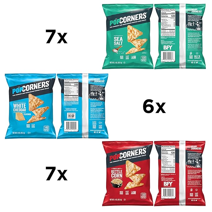 PopCorners Popped Corn Snacks, Core 3 Flavor Pack, 1 Ounce (Pack of 20) (Packaging May Vary)