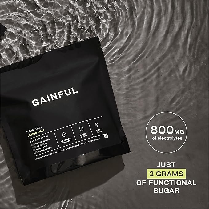 Gainful Hydration Powder Packets, Caffeine Free with Key Electrolytes Magnesium and Sodium, Energy