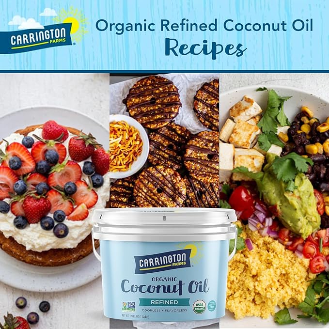 Carrington Farms Organic Refined Coconut Oil, 1 Gallon, Cold-Pressed, Non-GMO, Gluten-Free, Perfect