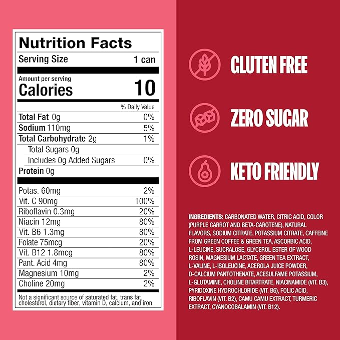 ZOA Zero Sugar Energy Drinks, Cherry Limeade - Sugar Free with Electrolytes, Healthy Vitamin C