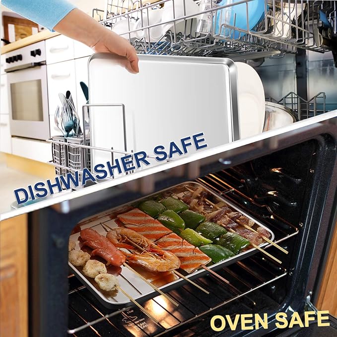P&P CHEF 16 Inch Baking Cookie Sheet, Oven Pan Tray Stainless Steel Sheet Pan for Kitchen, Oven