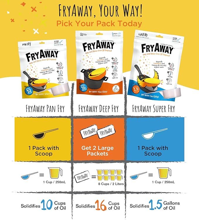 FryAway Cooking Oil Solidifier, Vegetable/Canola Oil Hardener for Easy Disposal, Natural Oils