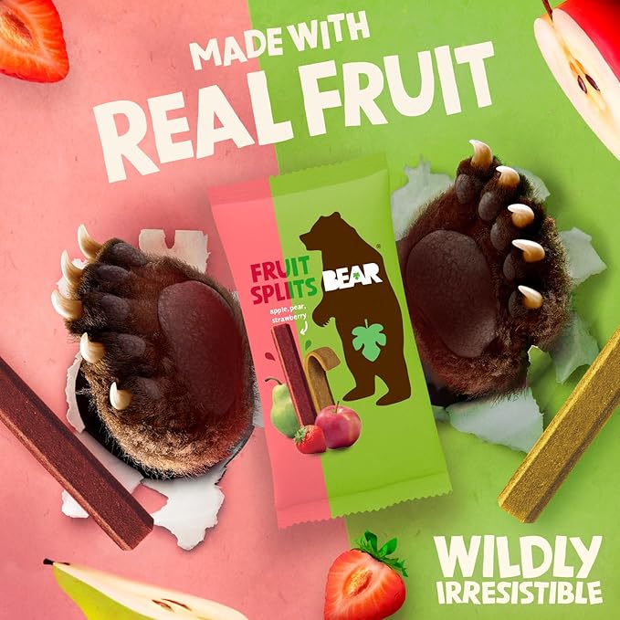 BEAR Real Fruit Snack Splits - Gluten Free, Vegan, and Non-GMO - Apple and Strawberry ??Healthy
