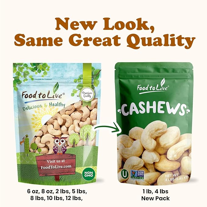 Food to Live Raw Cashews, 16 Pounds ??Non-GMO Verified, Deluxe Whole Nuts, Unsalted, Unroasted