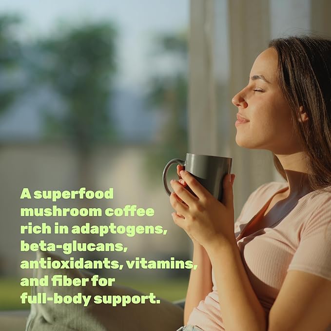 Organic Mushroom Coffee, 10oz – 10 Adaptogenic Mushrooms with Arabica Coffee + MCT Oil for Smooth