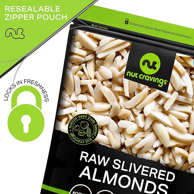 NUT CRAVINGS - Raw Slivered Almonds, Unsalted, (48oz - 3 LB) Packed Fresh in Resealable Bag - Nut