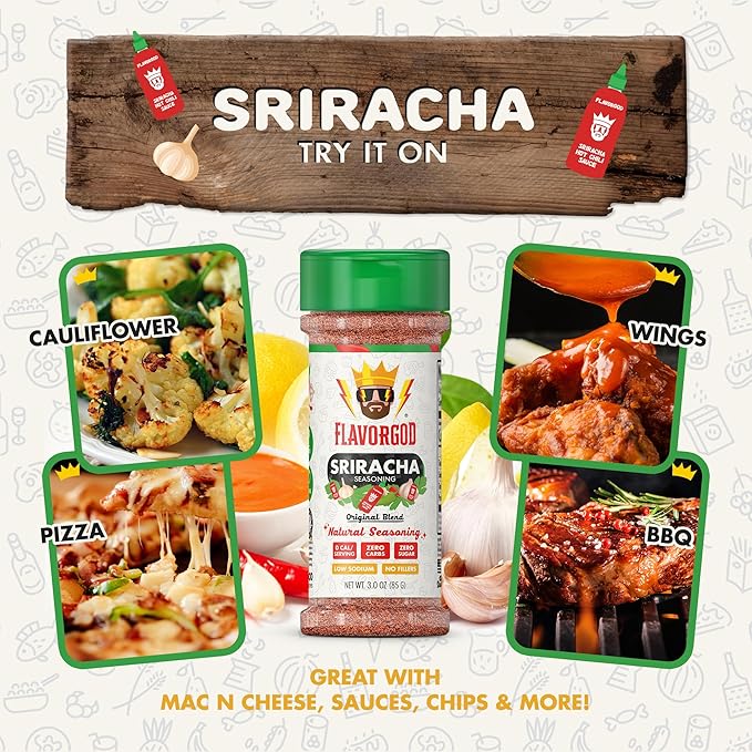 Sriracha Seasoning by Flavor God - Premium All Natural & Healthy Spice Blend for Chicken, Hot Dogs