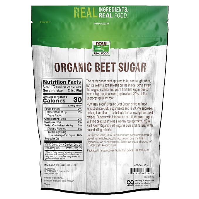 NOW Foods, Certified Organic Beet Sugar, Extracted from Organic Sugar Beets, Excellent Substitute