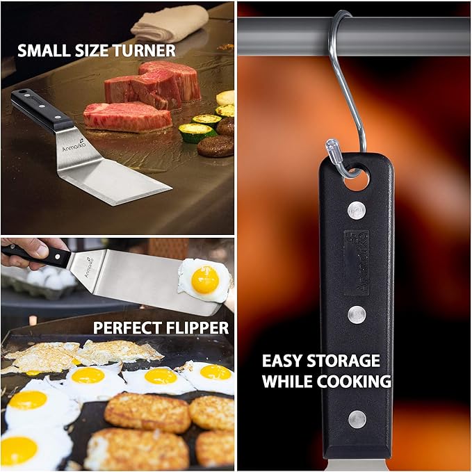 Anmarko Grill Spatula Set - Long Metal Spatula Spatula - Griddle Scraper and Pancake Flipper or