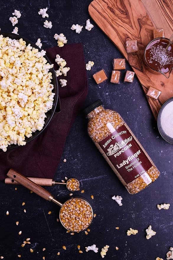 Amish Country Popcorn | 2-14 oz Bottles | Ladyfinger Popcorn Kernels | Old Fashioned, Non-GMO and
