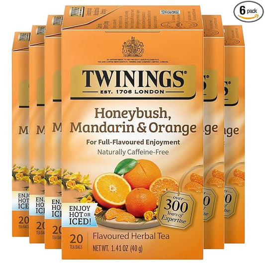 Twinings Honeybush, Mandarin, & Orange Herbal Tea Individually Wrapped Bags, 20 Count (Pack of 6)