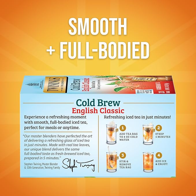 Twinings English Classic Cold Brew Iced Tea Bags, 20 Count (Pack of 1), Unsweetened Black Tea