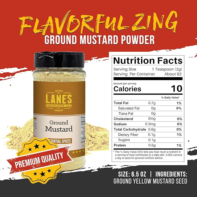 Lane's Ground Mustard Powder, All-Natural Ground Dry Mustard Powder, Perfect for Meats, Fish &