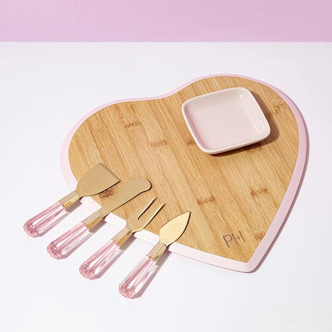 Paris Hilton Charcuterie Board and Serving Set, Bamboo Serving Board, Ceramic Dish, Cheese Utensils