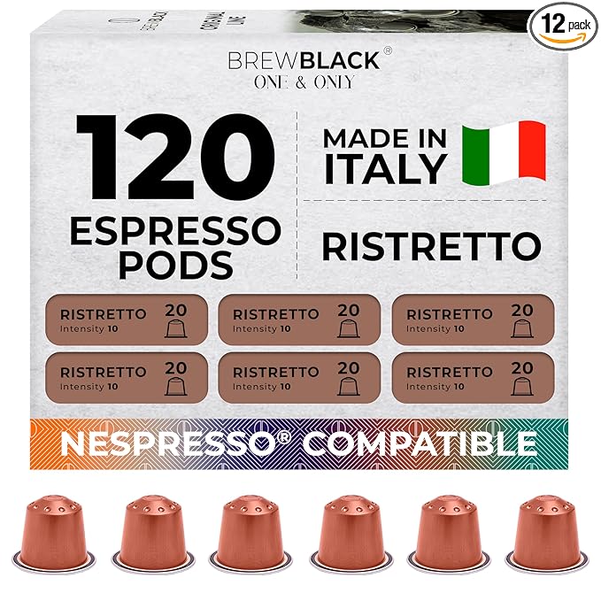 BrewBlack Ristretto Coffee Capsules - 120 Aluminum Coffee Pods Compatible with Nespresso Original