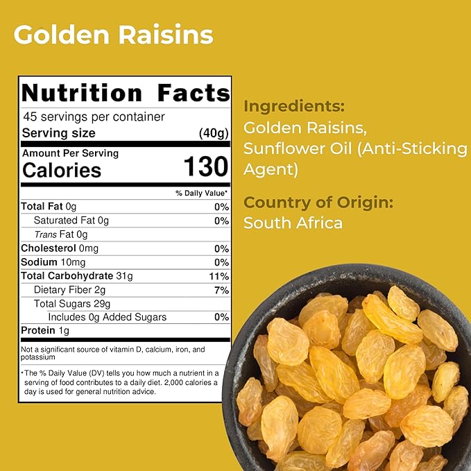 Amrita Golden Raisins 4 lb | No Added Sugar, Naturally Sweet, Gluten Free Dried Sultanas, Kishmish