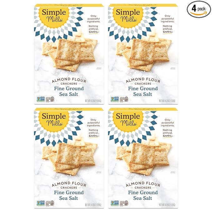 Simple Mills Almond Flour Crackers, Fine Ground Sea Salt - Gluten Free, Vegan, Healthy Snacks, 4.25