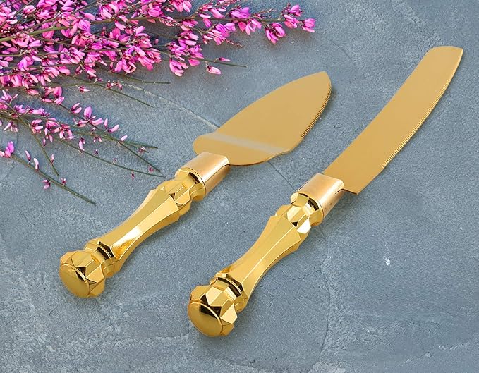 Homi styles Gold Elegant Cake Knife and Server Set, Cake Server and Knife Set of 2 with 420
