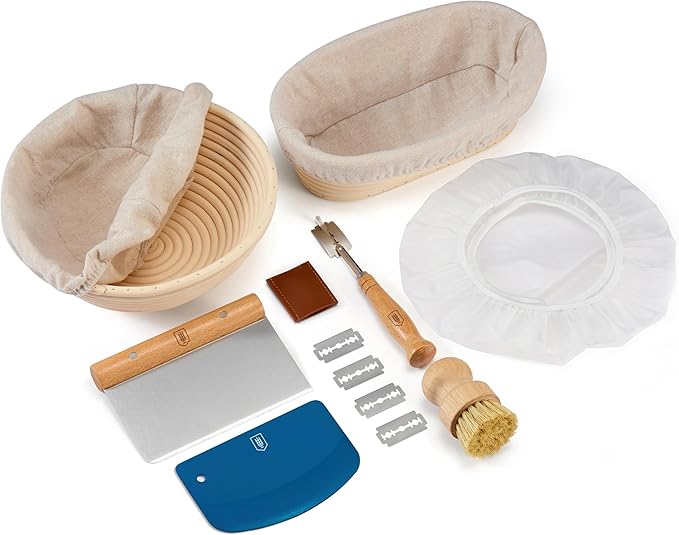 Bread Proofing Set, by Kook, Sourdough Bread, Rattan Baskets and Liners, 1 Round and 1 Oval